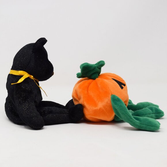 2 Ty 2001 Haunt 1998 Pumkin Beanie Baby Halloween Bear Pumpkin Stuffed Animal - Picture 5 of 16
